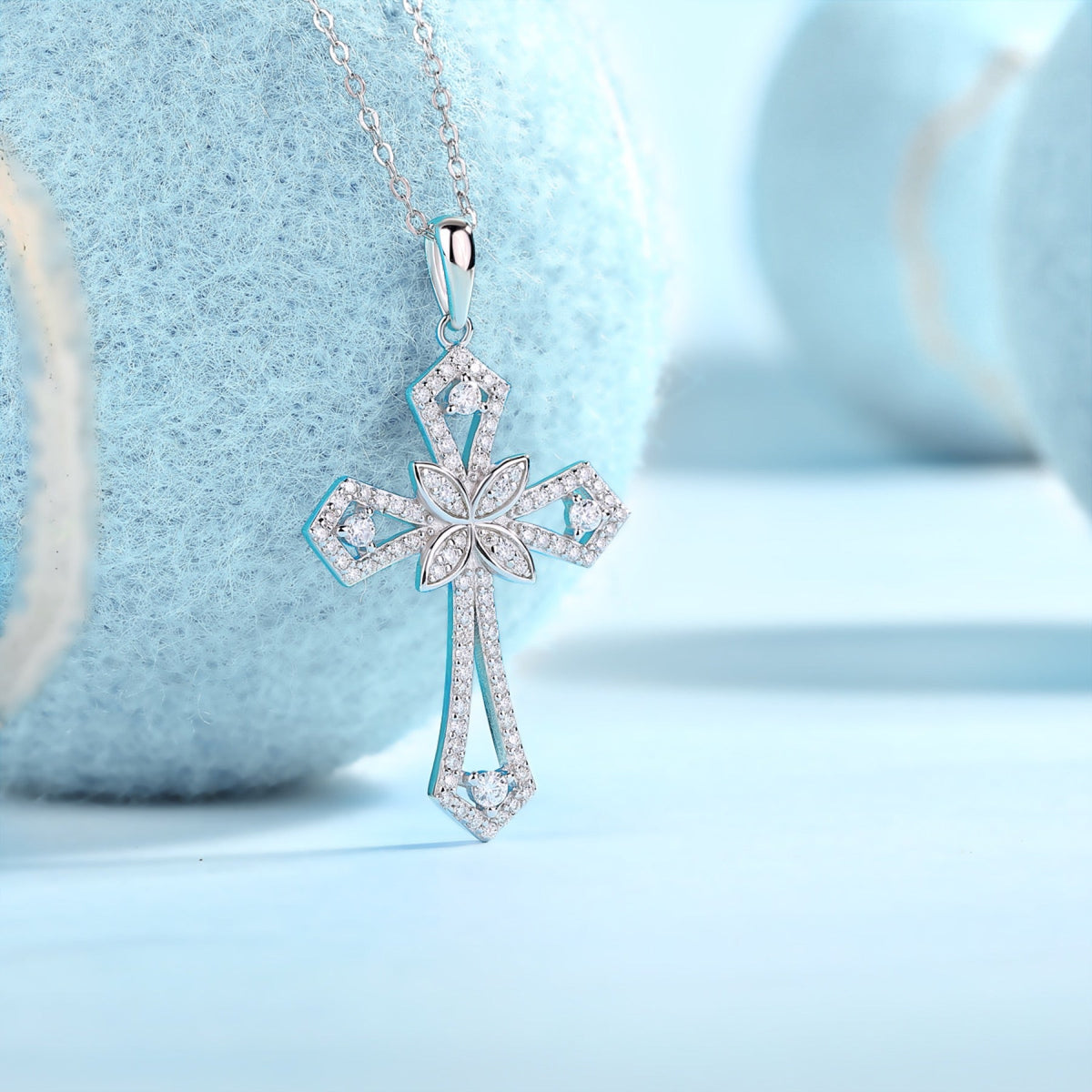 Bastion Moissanite Cross Necklace in Sterling Silver