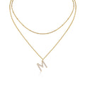 Initial M Moissanite Layered Chain Necklace in Gold-Tone Sterling Silver