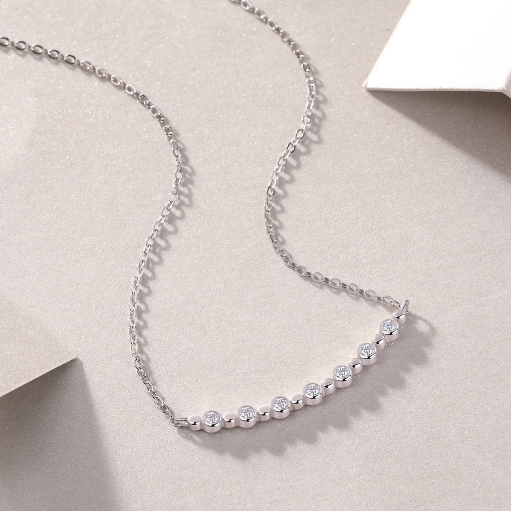 Constellation Moissanite Curved Bar Necklace in Sterling Silver