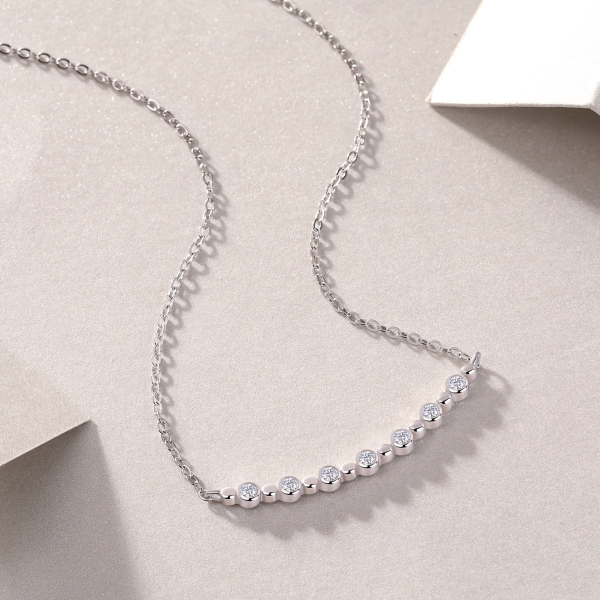 Constellation Moissanite Curved Bar Necklace in Sterling Silver