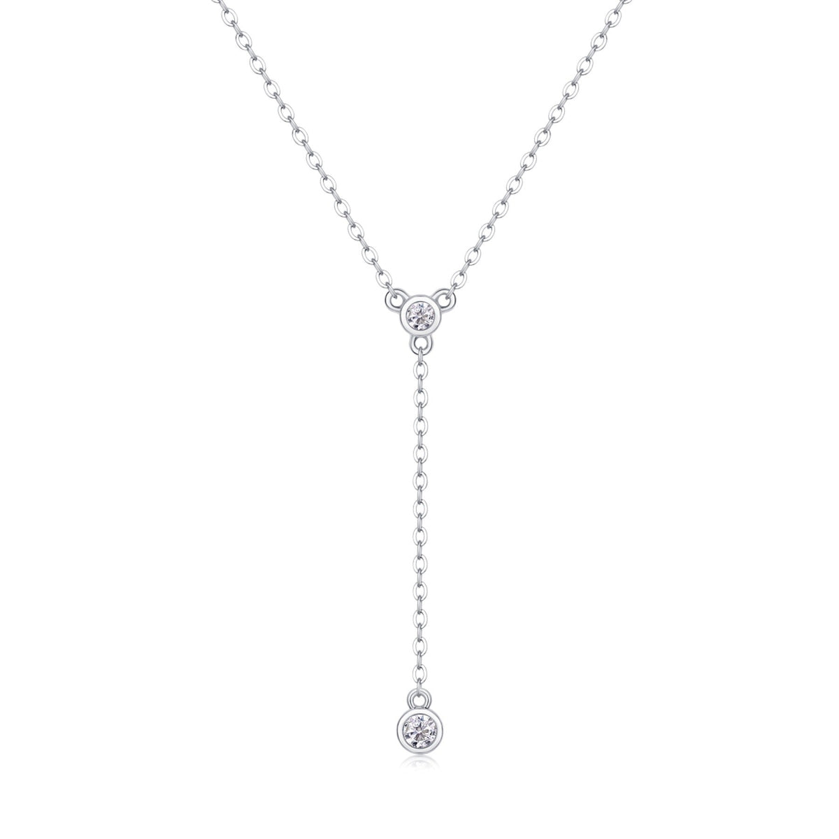 Cascade Moissanite Lariat Necklace in Sterling Silver