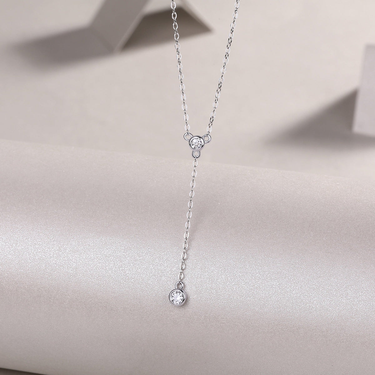 Cascade Moissanite Lariat Necklace in Sterling Silver