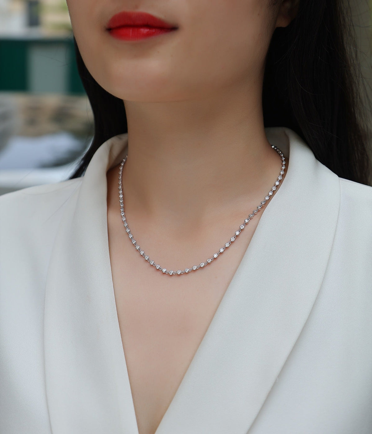 Full Circle Moissanite Tennis Necklace in Sterling Silver