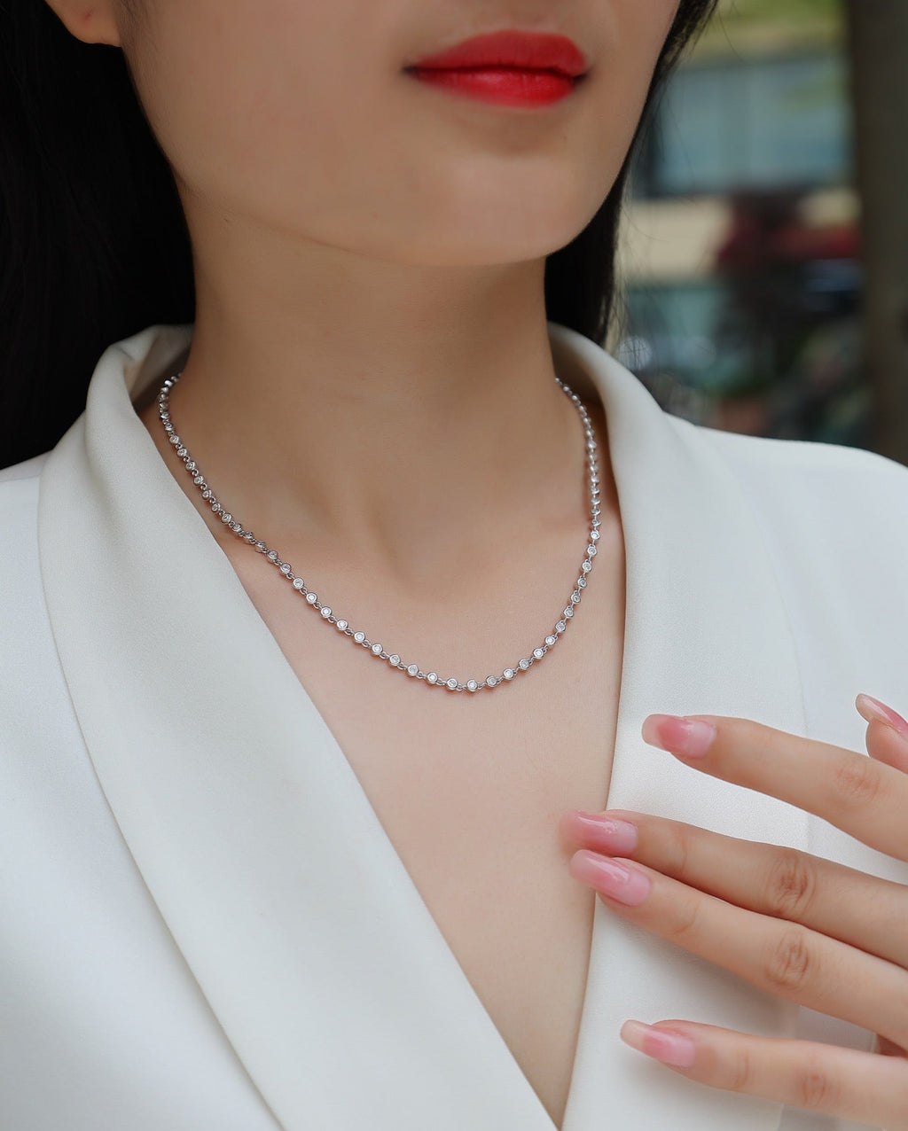 Full Circle Moissanite Tennis Necklace in Sterling Silver
