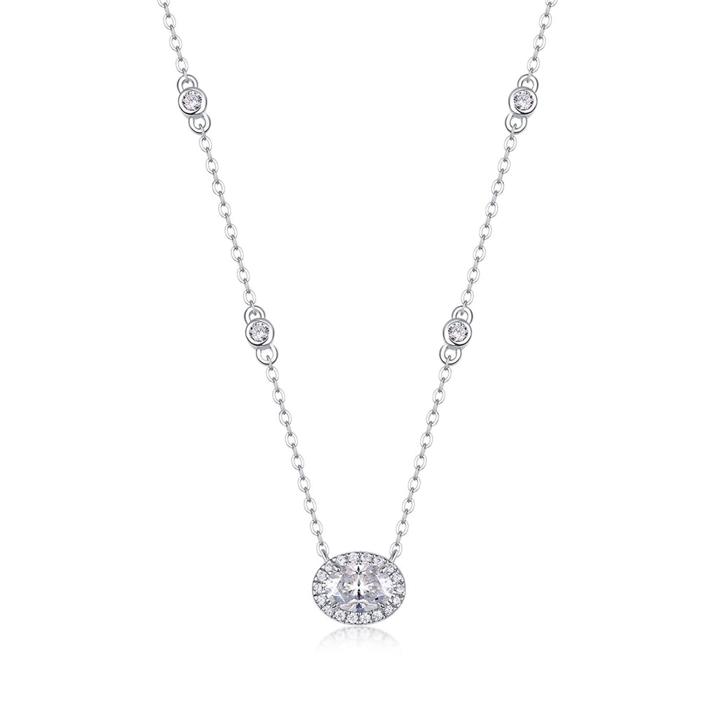 Midsummer Oval-Cut Moissanite Bezel Pendant Necklace in Sterling Silver