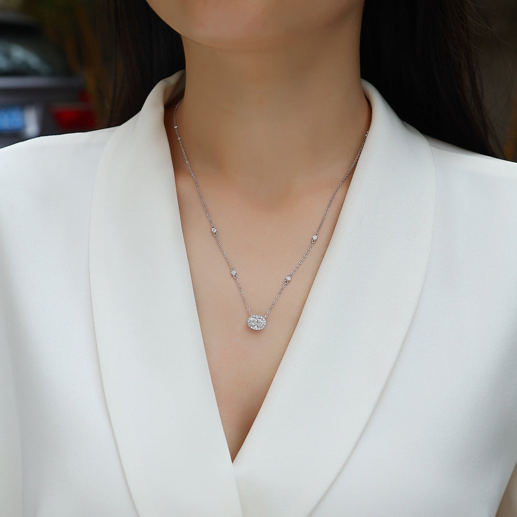 Midsummer Oval-Cut Moissanite Bezel Pendant Necklace in Sterling Silver