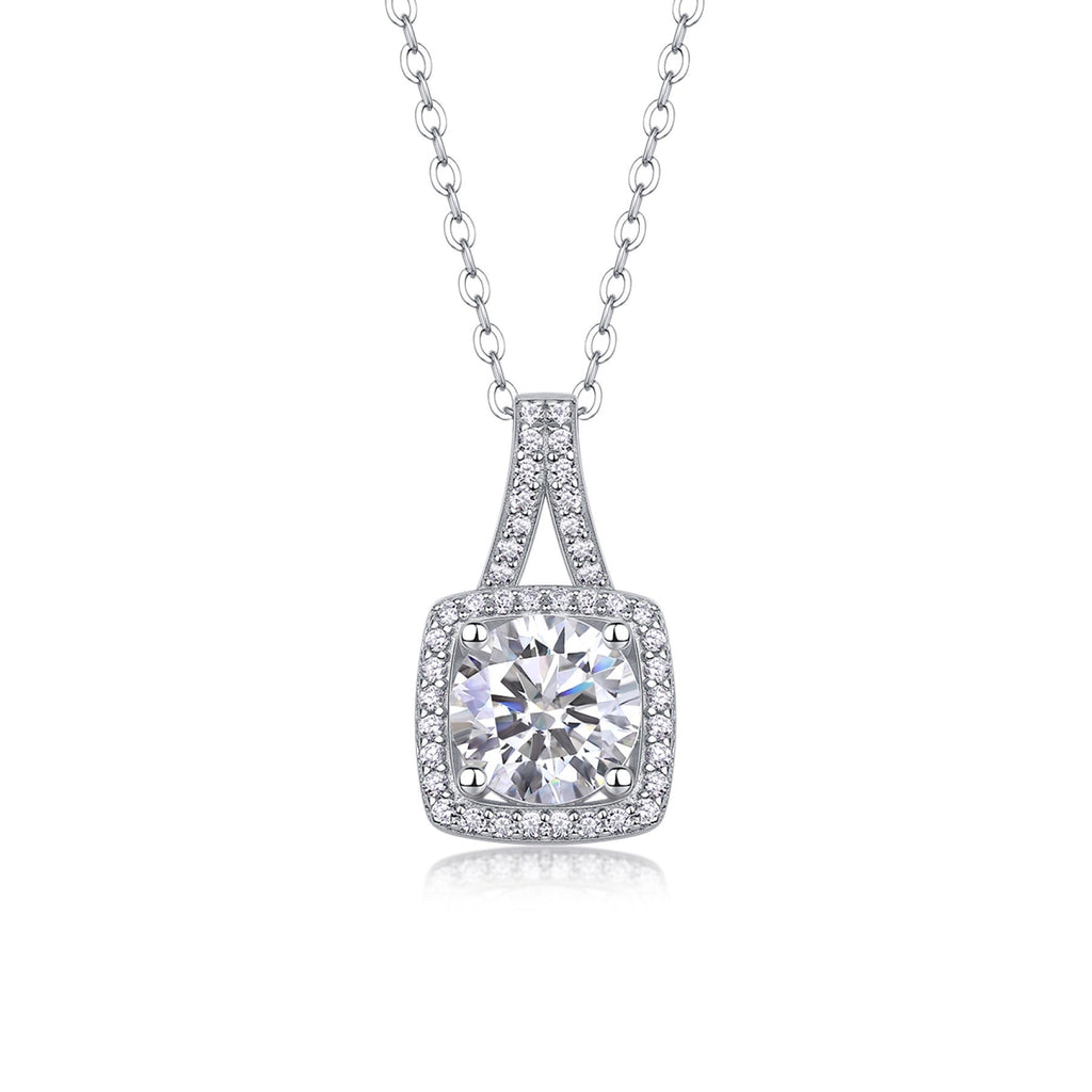 Solene 2 Carat Moissanite Halo Pendant Necklace in Sterling Silver