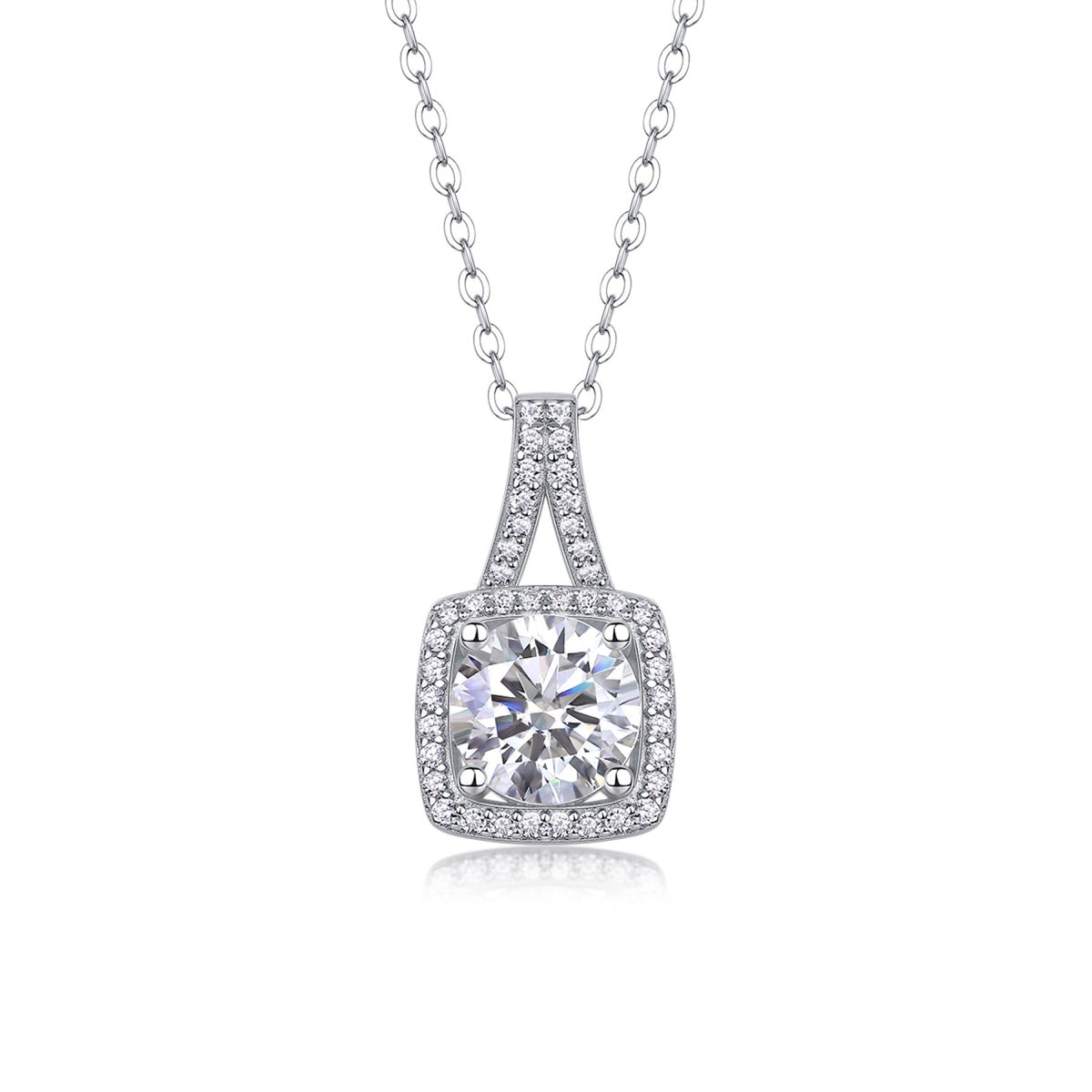 Solene 2 Carat Moissanite Halo Pendant Necklace in Sterling Silver