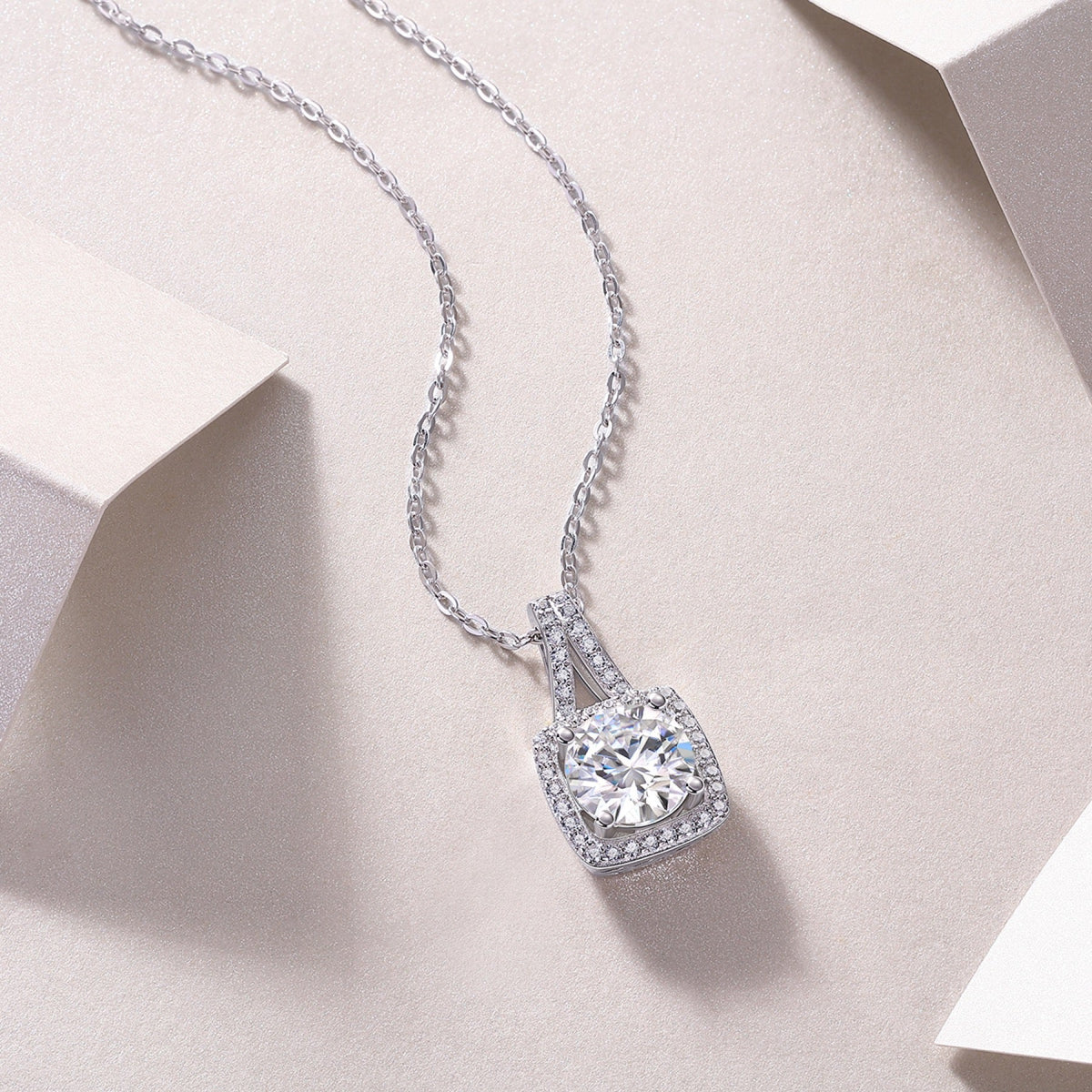 Solene 2 Carat Moissanite Halo Pendant Necklace in Sterling Silver