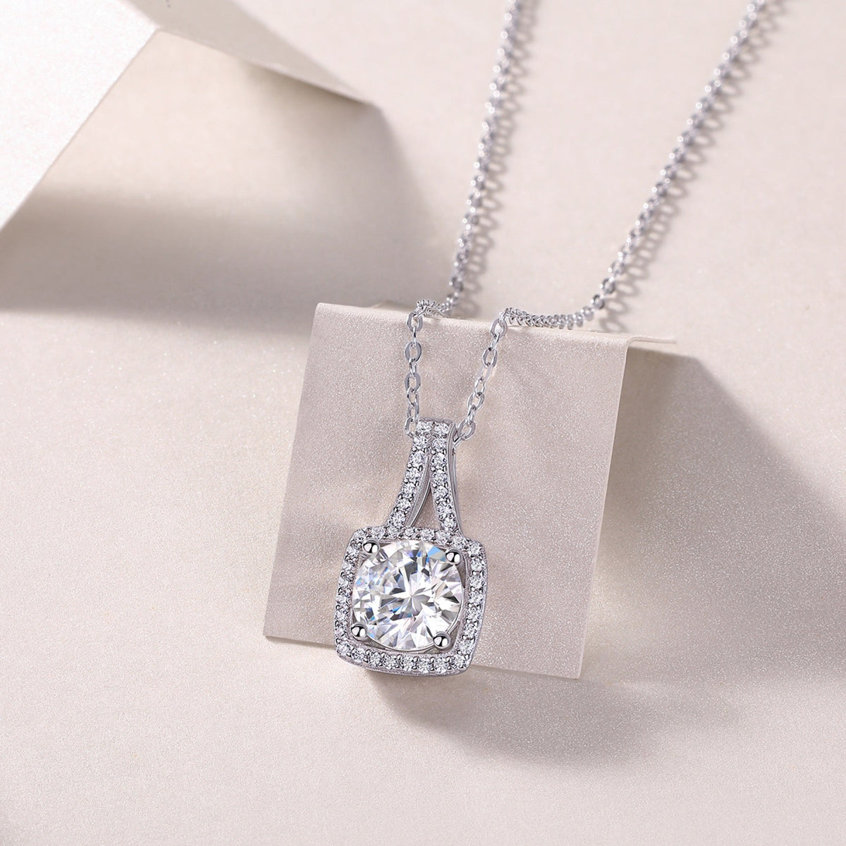 Solene 2 Carat Moissanite Halo Pendant Necklace in Sterling Silver