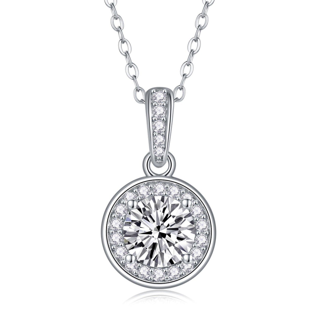Nocturne 1 Carat Moissanite Halo Pendant Necklace in Sterling Silver