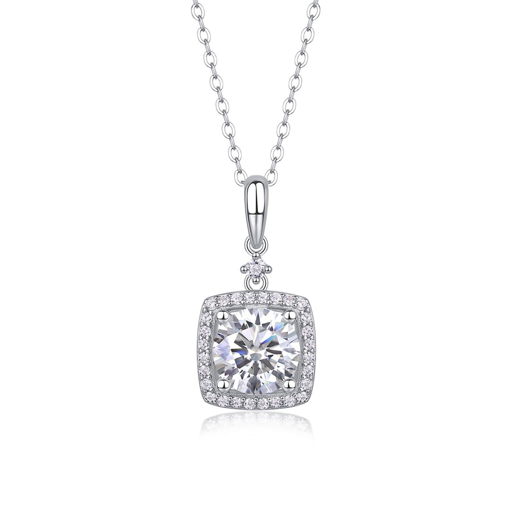 Marie 2 Carat Moissanite Halo Pendant Necklace in Sterling Silver