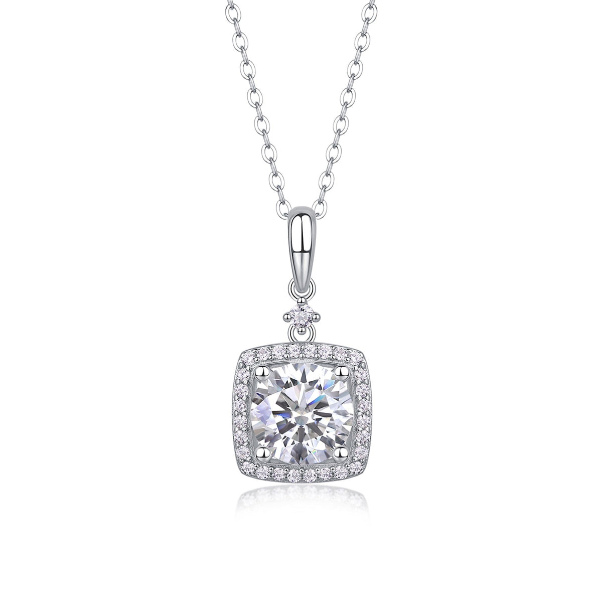 Marie 2 Carat Moissanite Halo Pendant Necklace in Sterling Silver