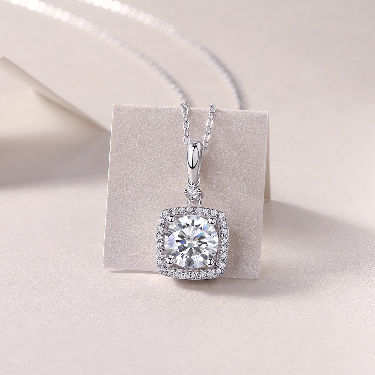 Marie 2 Carat Moissanite Halo Pendant Necklace in Sterling Silver