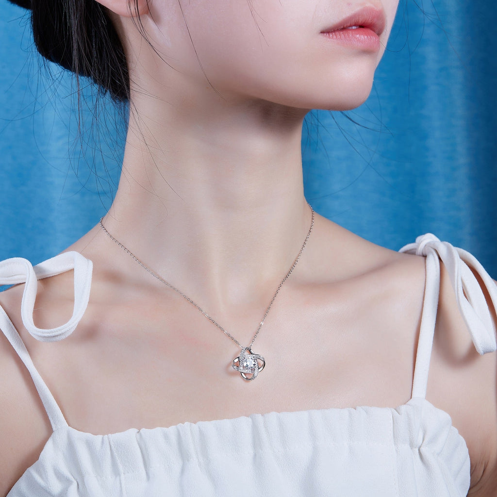 Entwined 1 Carat Moissanite Love Knot Pendant Necklace in Sterling Silver