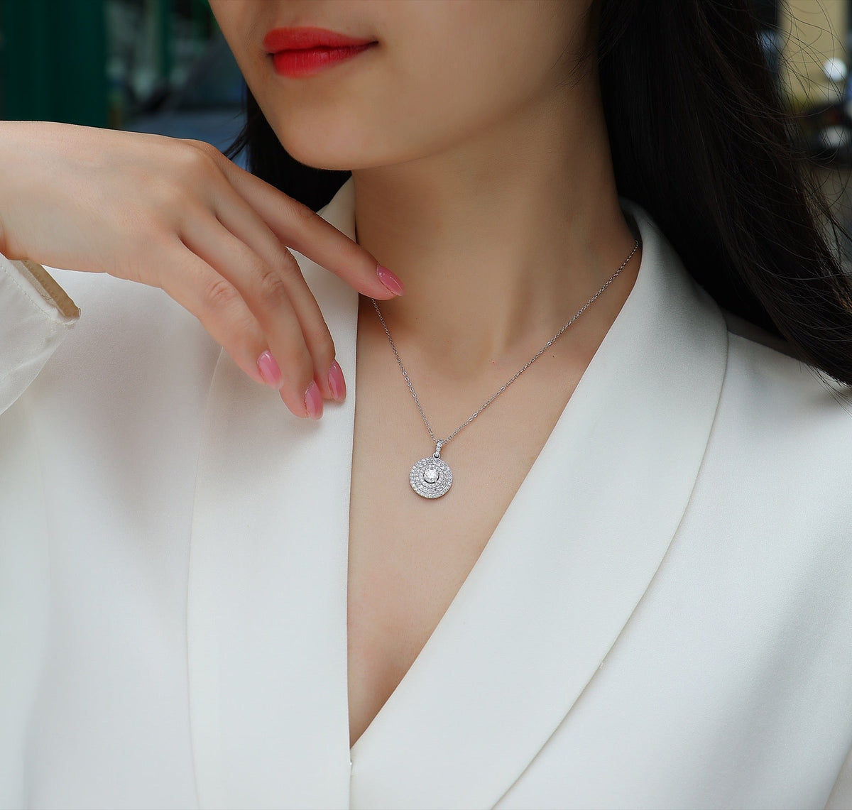 Dune 0.5 Carat Moissanite Double Halo Pendant Necklace in Sterling Silver