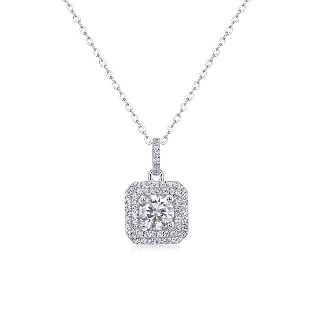 Sugarcube 1 Carat Moissanite Halo Pendant Necklace in Sterling Silver