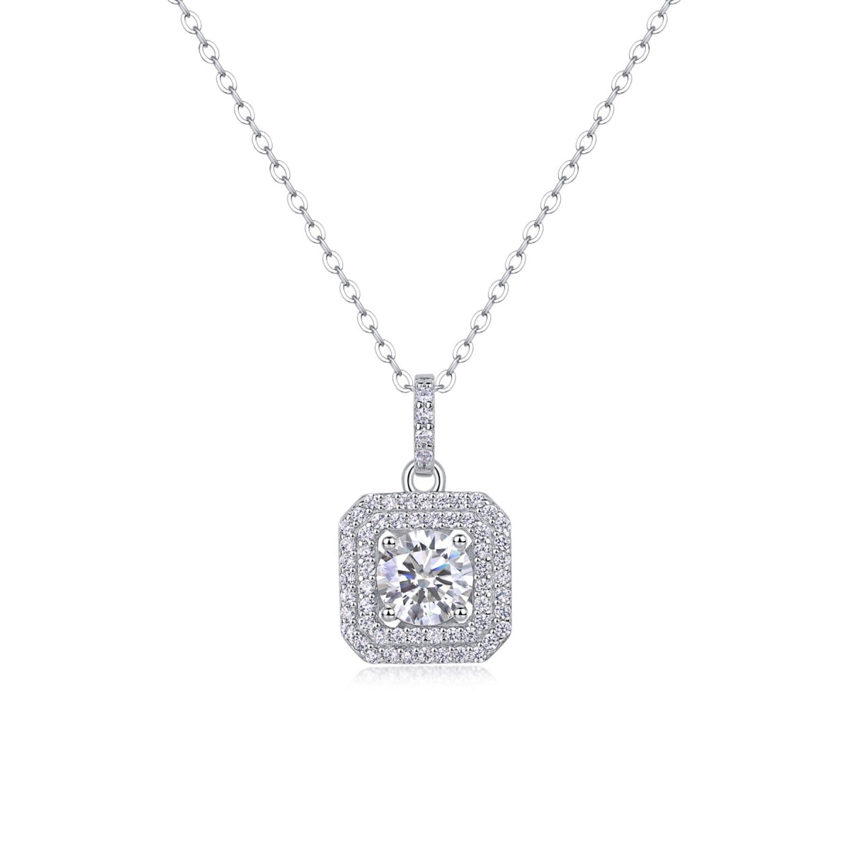 Sugarcube 1 Carat Moissanite Halo Pendant Necklace in Sterling Silver