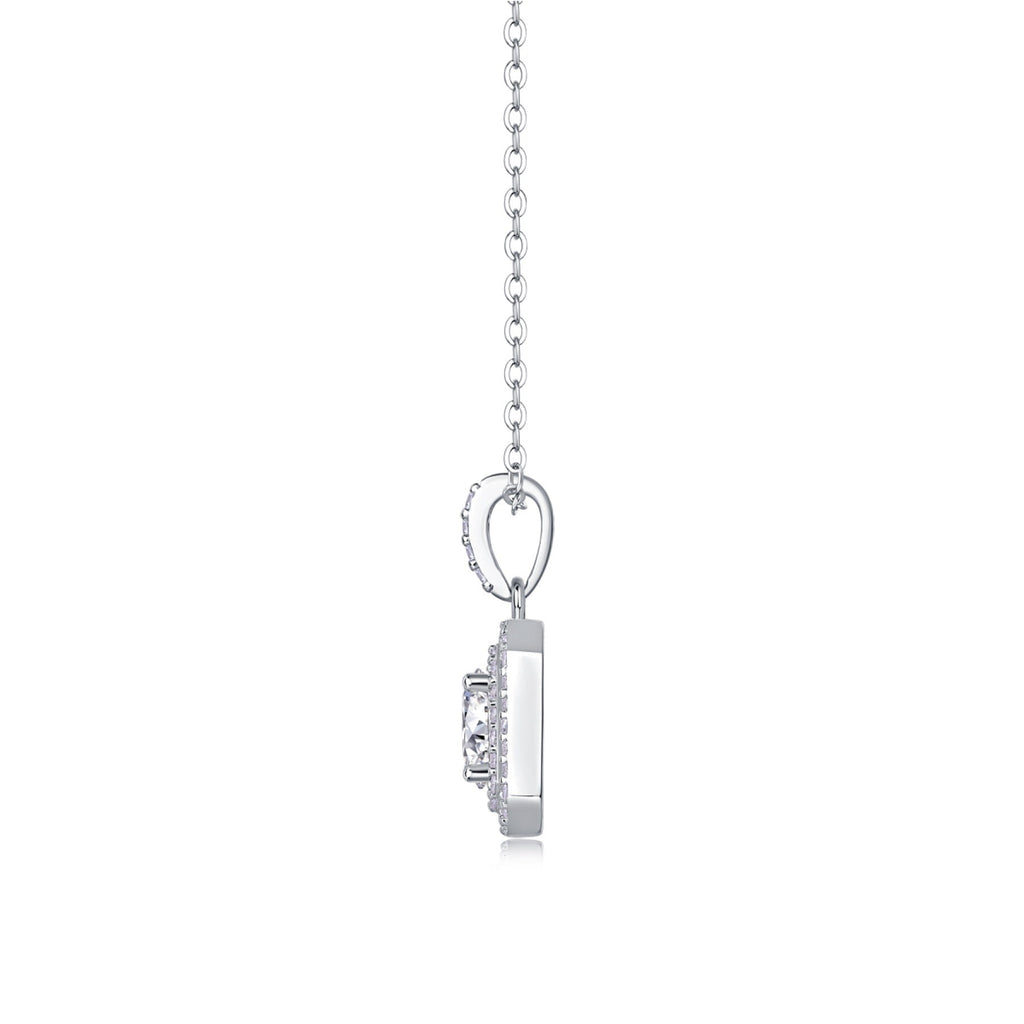 Sugarcube 1 Carat Moissanite Halo Pendant Necklace in Sterling Silver