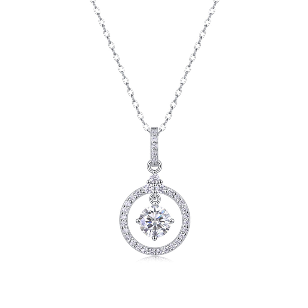 Amour 1 Carat Moissanite Circle Pendant Necklace in Sterling Silver