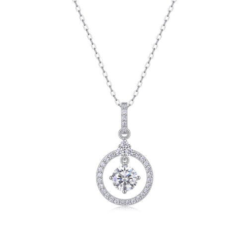 Amour 1 Carat Moissanite Circle Pendant Necklace in Sterling Silver