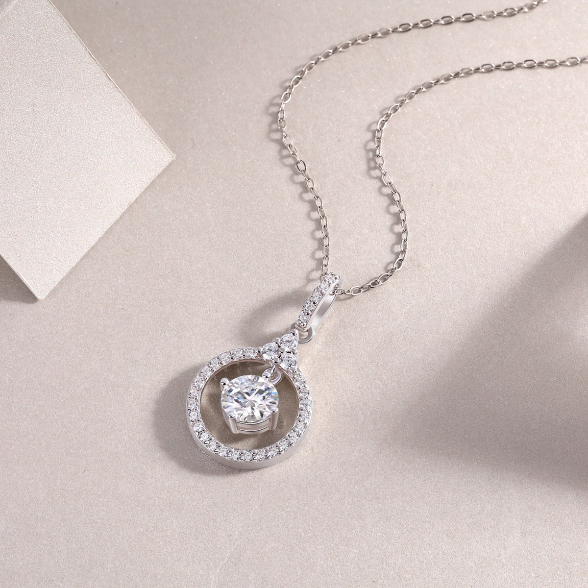 Amour 1 Carat Moissanite Circle Pendant Necklace in Sterling Silver