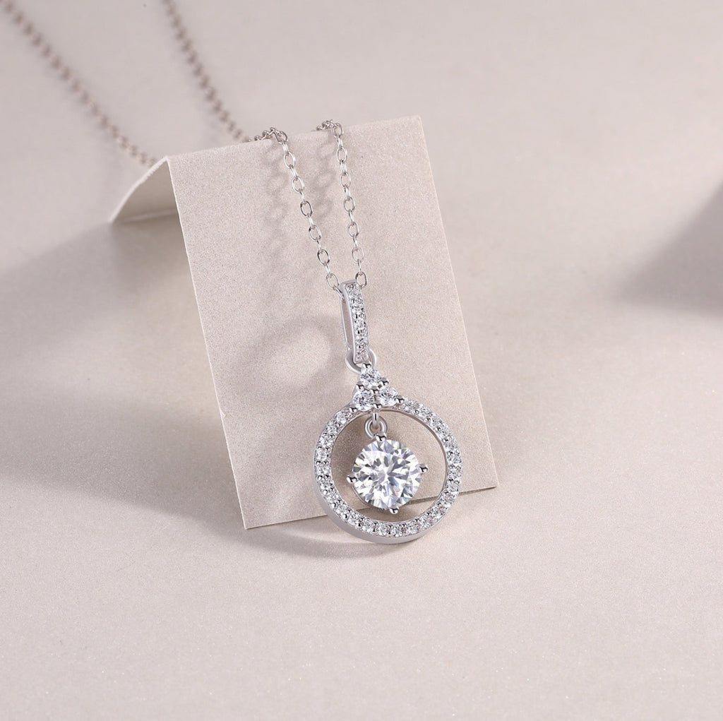 Amour 1 Carat Moissanite Circle Pendant Necklace in Sterling Silver