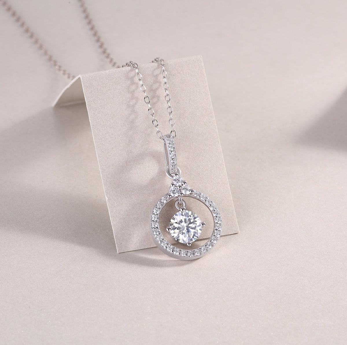 Amour 1 Carat Moissanite Circle Pendant Necklace in Sterling Silver