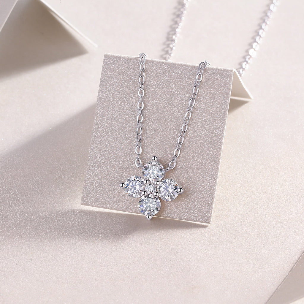 Clover Moissanite Clover Pendant Necklace in Sterling Silver