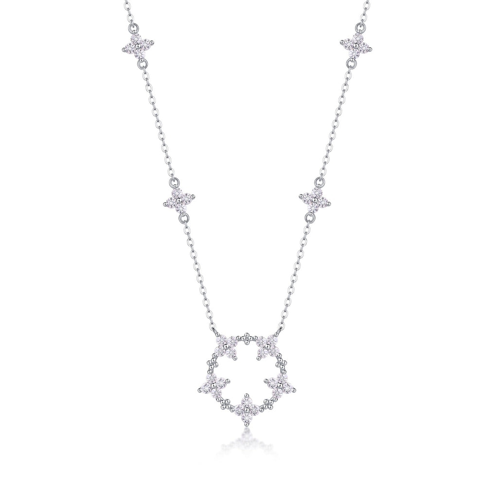 Iris Moissanite Floral Station Necklace in Sterling Silver