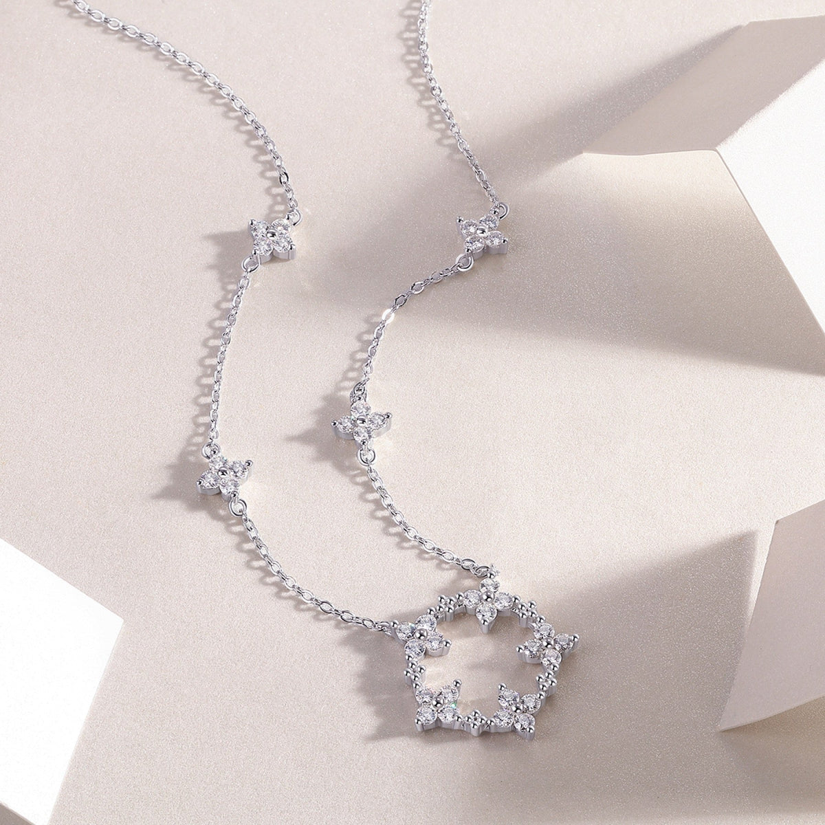 Iris Moissanite Floral Station Necklace in Sterling Silver