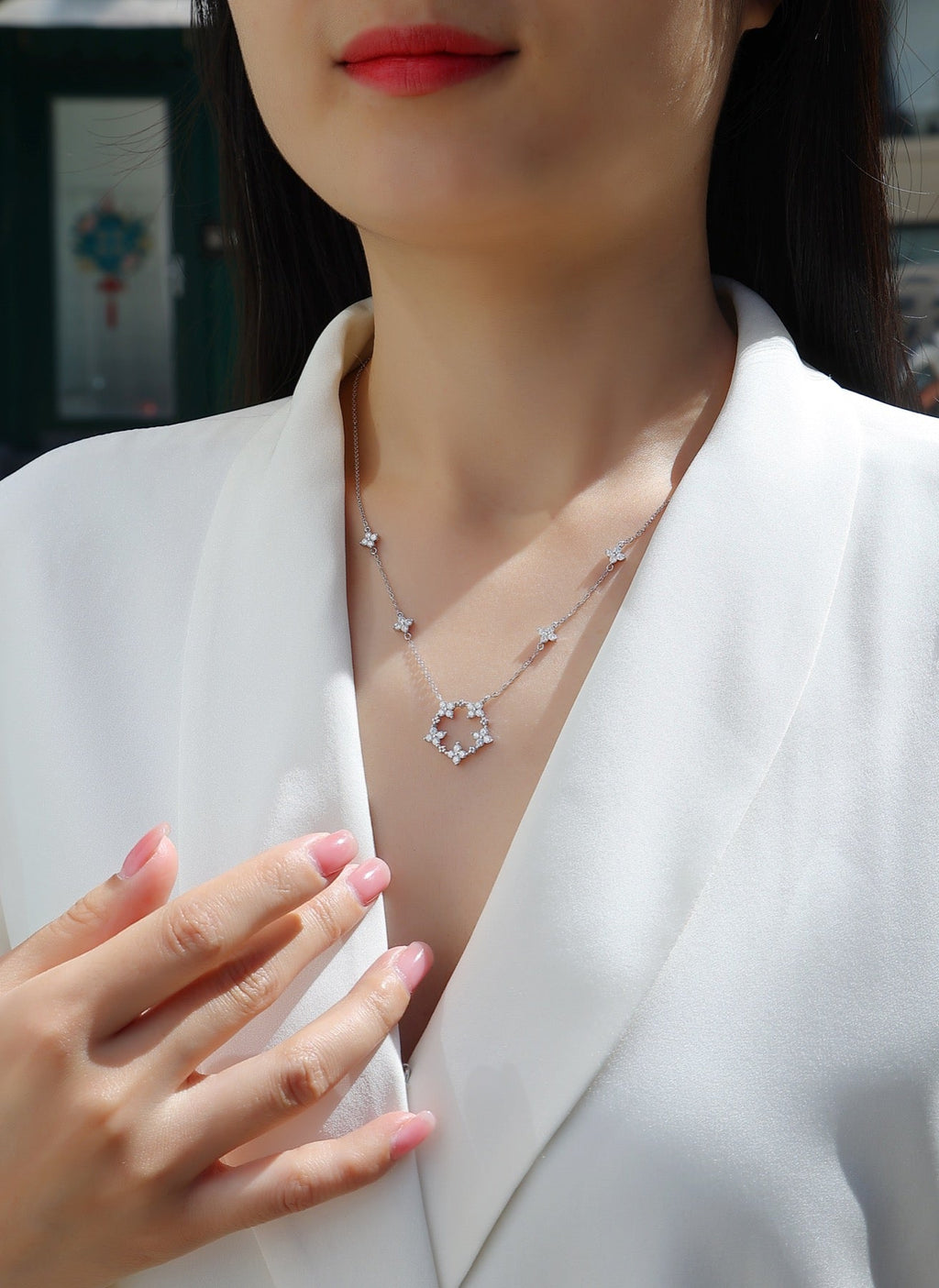Iris Moissanite Floral Station Necklace in Sterling Silver