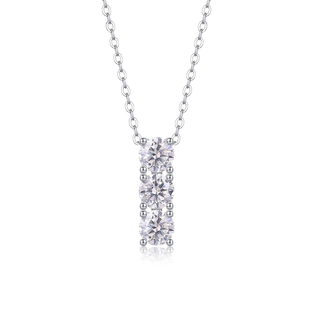 Trio Moissanite Three-Stone Pendant Necklace in Sterling Silver