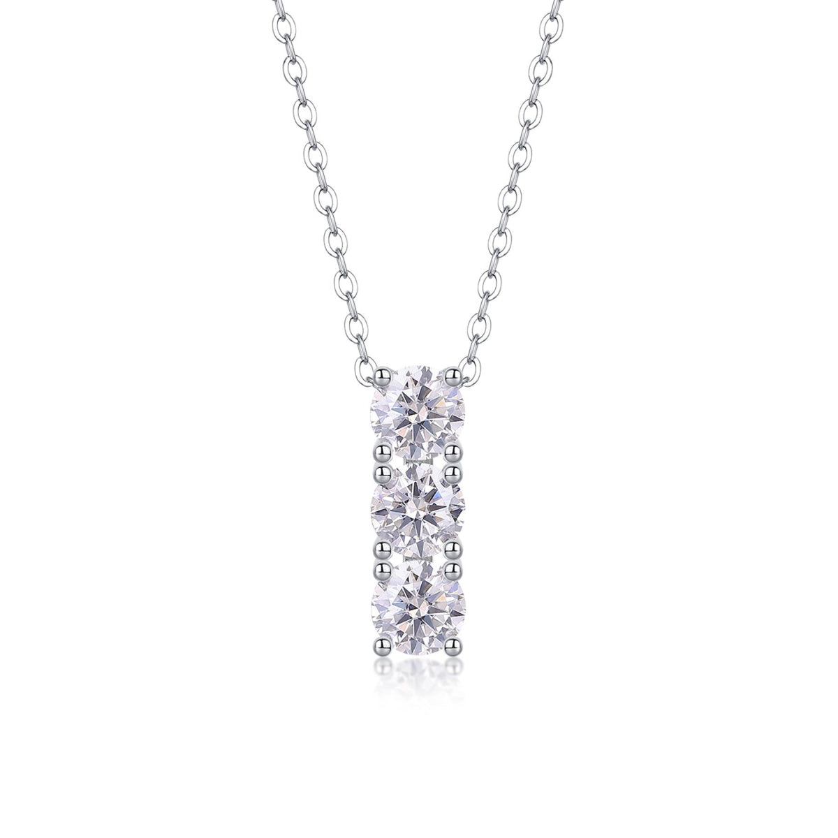 Trio Moissanite Three-Stone Pendant Necklace in Sterling Silver