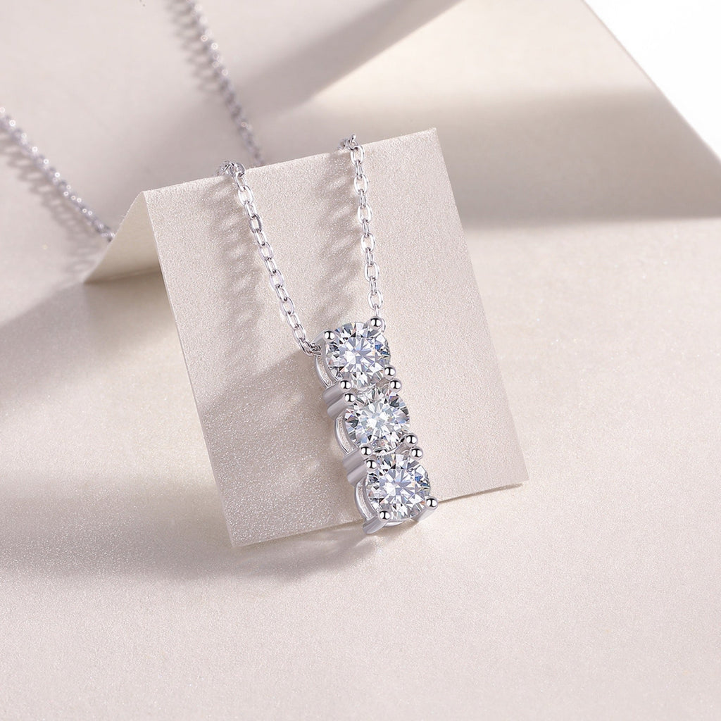 Trio Moissanite Three-Stone Pendant Necklace in Sterling Silver