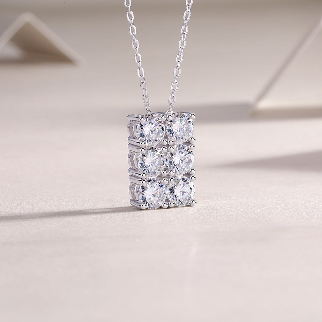 Mosaic Moissanite Cluster Pendant Necklace in Sterling Silver