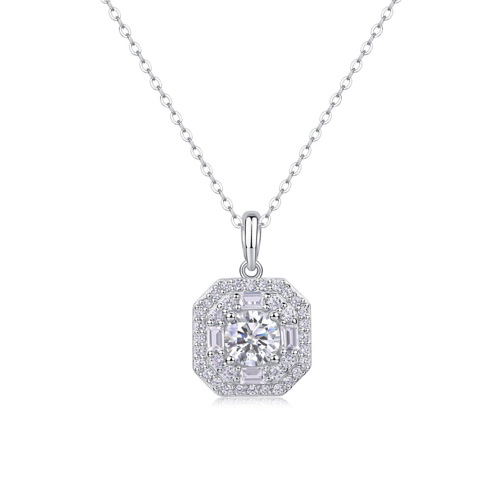 Quadra 1 Carat Moissanite Halo Pendant Necklace in Sterling Silver