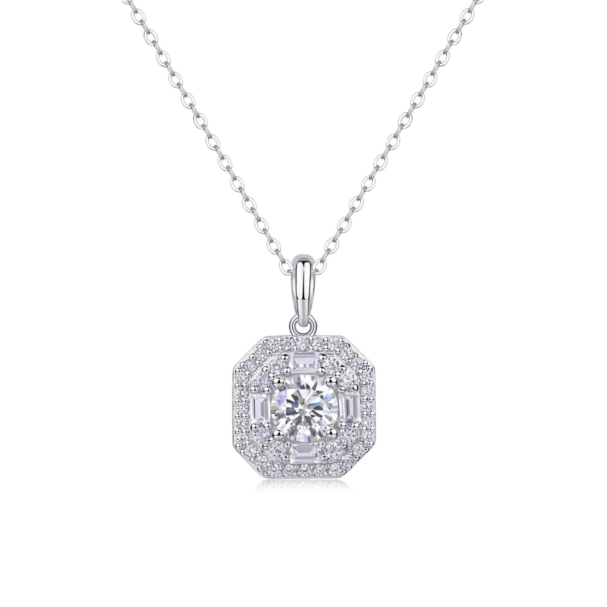 Quadra 1 Carat Moissanite Halo Pendant Necklace in Sterling Silver