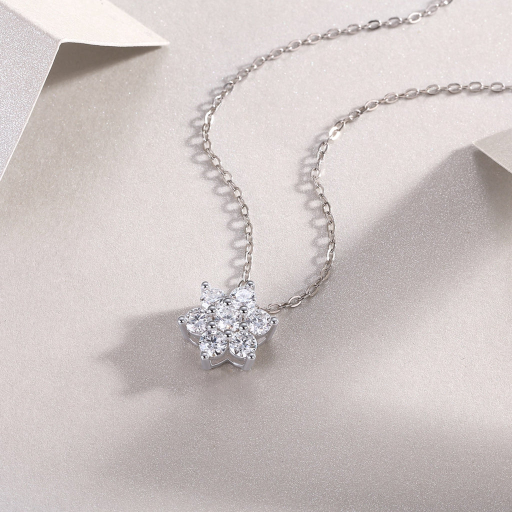 Snowdrift Moissanite Snowflake Pendant Necklace in Sterling Silver