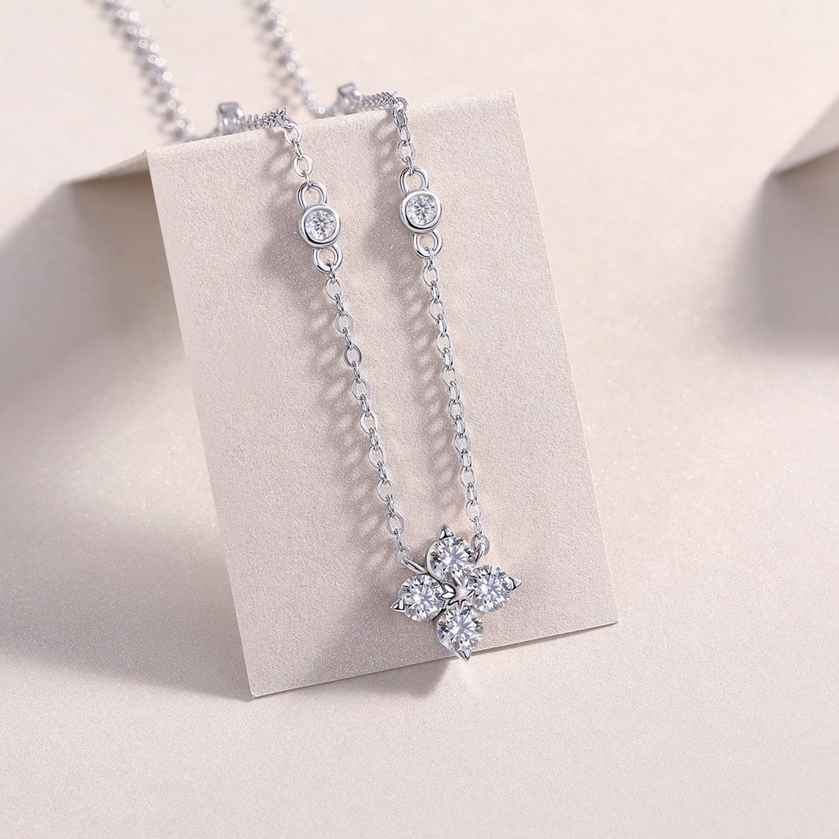 Starlet Moissanite Star Station Necklace in Sterling Silver
