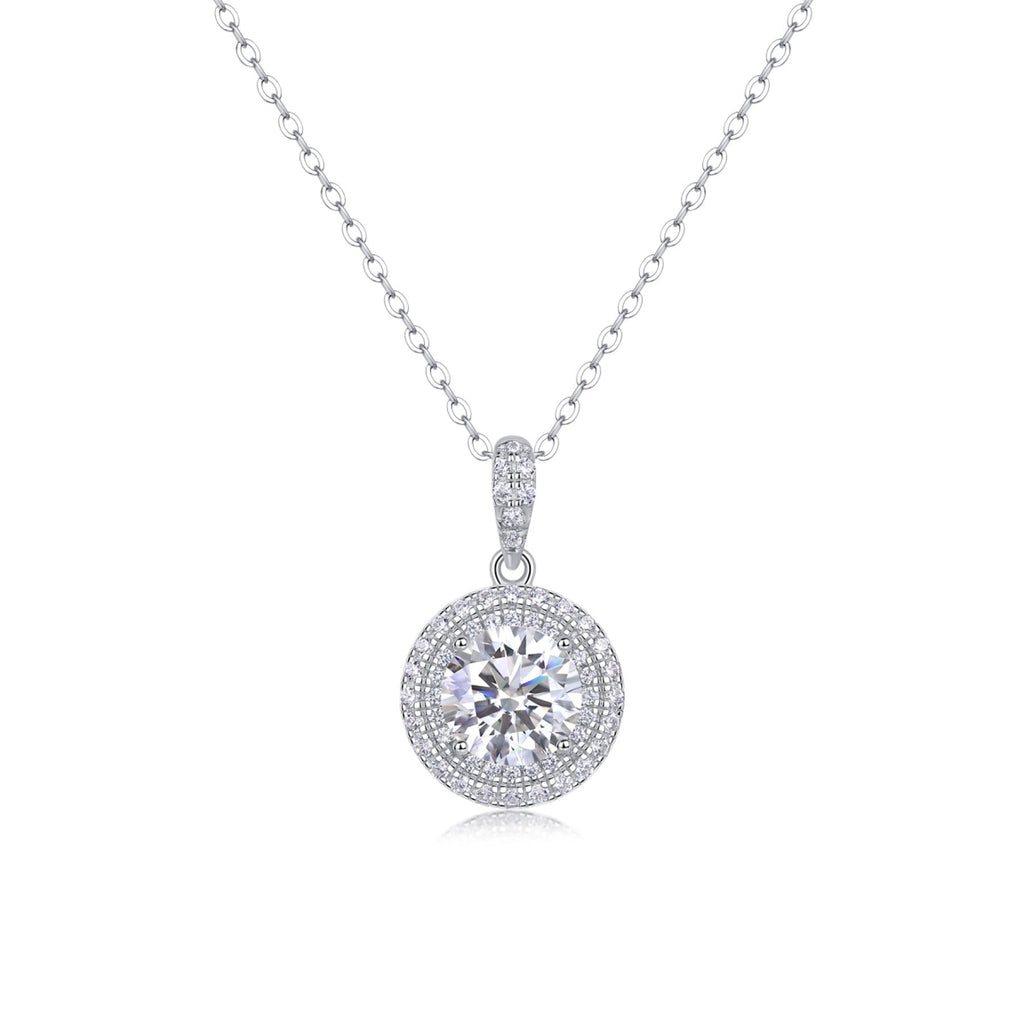 Sweetheart 2 Carat Moissanite Halo Pendant Necklace in Sterling Silver