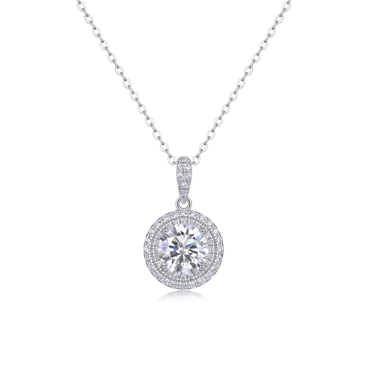 Sweetheart 2 Carat Moissanite Halo Pendant Necklace in Sterling Silver