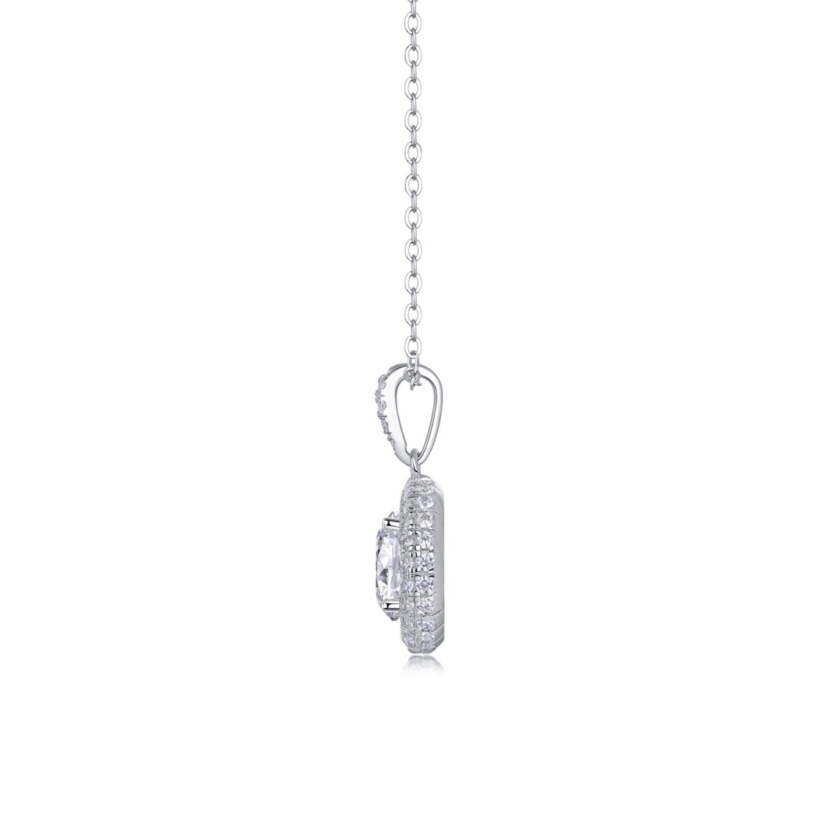 Sweetheart 2 Carat Moissanite Halo Pendant Necklace in Sterling Silver
