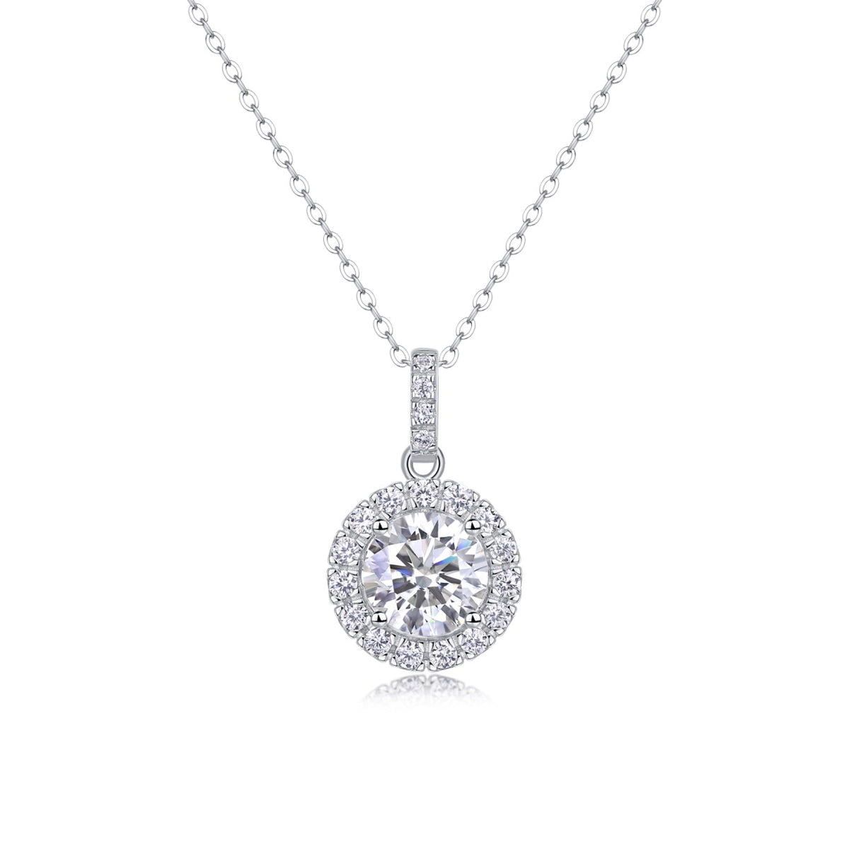 Dandelion 2 Carat Moissanite Halo Pendant Necklace in Sterling Silver