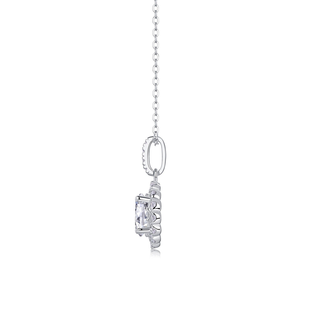 Dandelion 2 Carat Moissanite Halo Pendant Necklace in Sterling Silver
