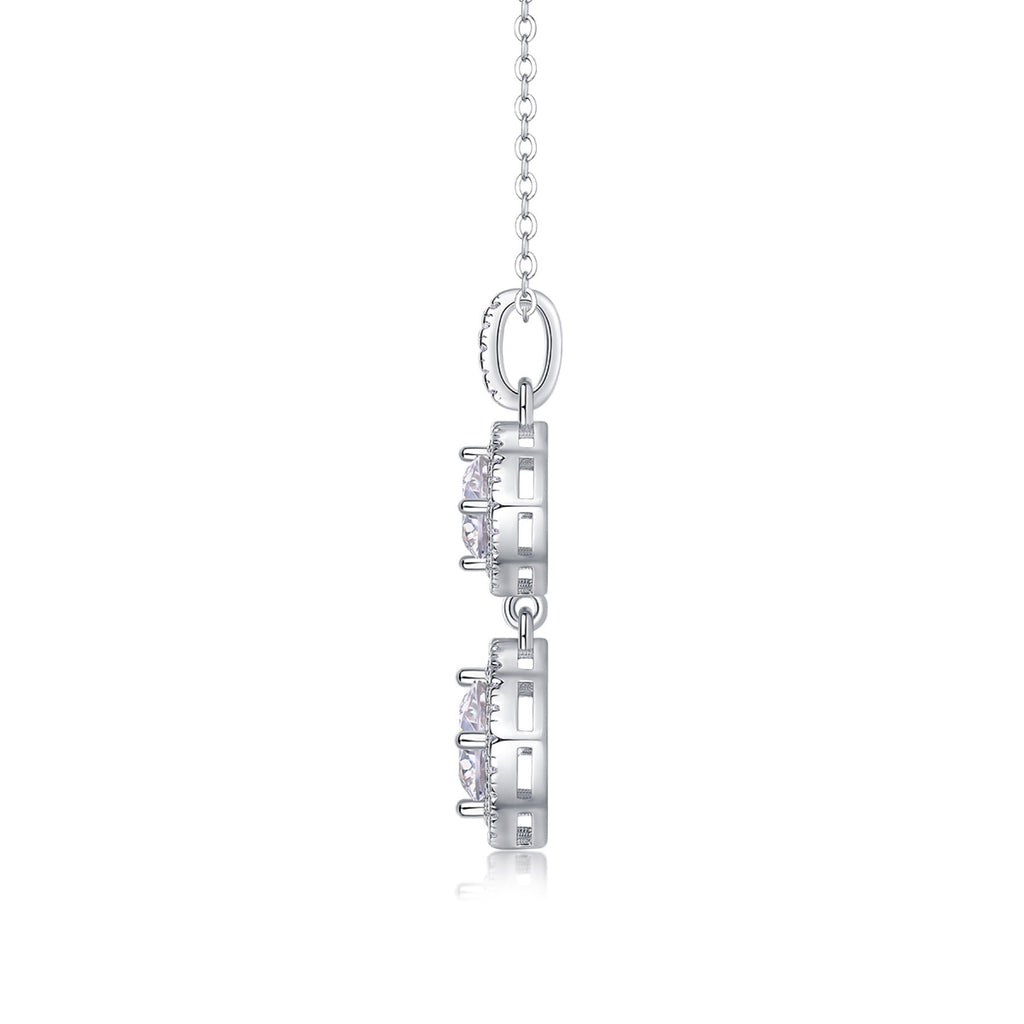 Wonderland 1 Carat Moissanite Halo Drop Pendant Necklace in Sterling Silver