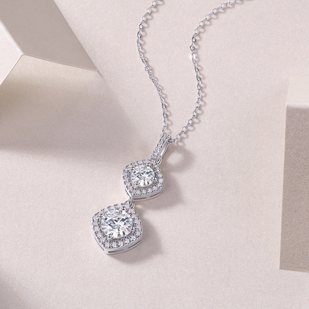 Wonderland 1 Carat Moissanite Halo Drop Pendant Necklace in Sterling Silver