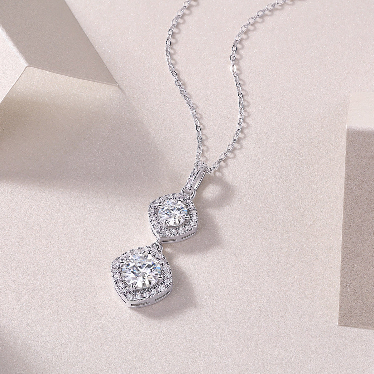 Wonderland 1 Carat Moissanite Halo Drop Pendant Necklace in Sterling Silver