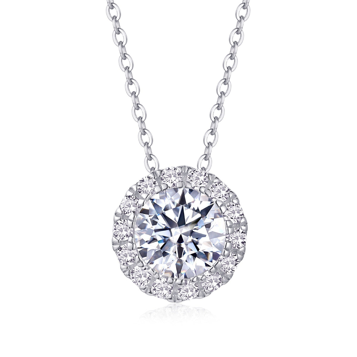 Starlit 2 Carat Moissanite Halo Pendant Necklace in Sterling Silver