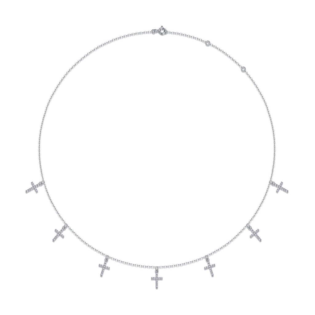 Sanctus Moissanite Cross Station Necklace in Sterling Silver